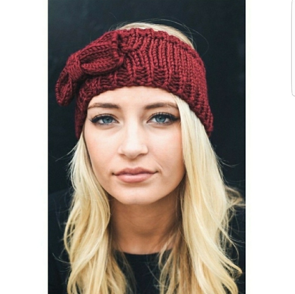 Burgundy Bow Knit Headband